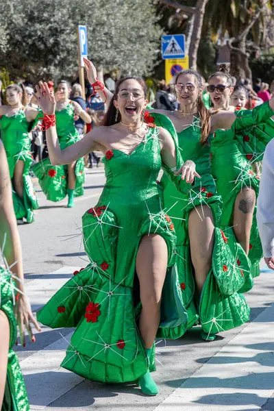Palamos Španělsko Únor 2024 Tradiční Karnevalový Průvod Malém Městě Palamos — Stock fotografie