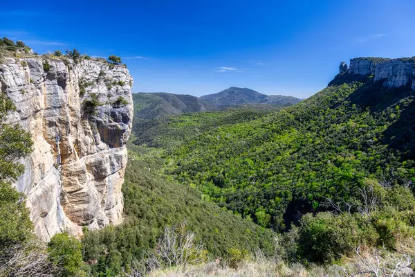 カタルーニャ州の小さな村ルプティの近くの美しいスペインの山の風景 公園の国立公園 ストック画像
