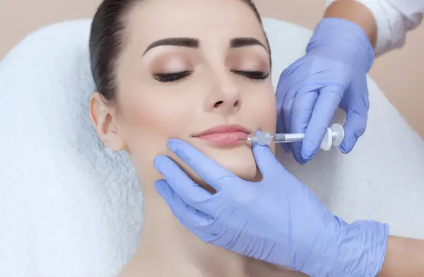 Médico Cosmetólogo Hace Procedimiento Aumento Labios Una Mujer Hermosa Salón —  Fotos de Stock
