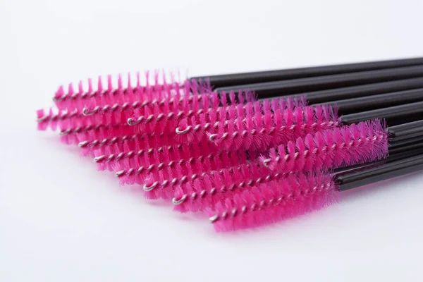 Pink Brushes Eyelashes Eyebrows White Background — Stock Photo, Image