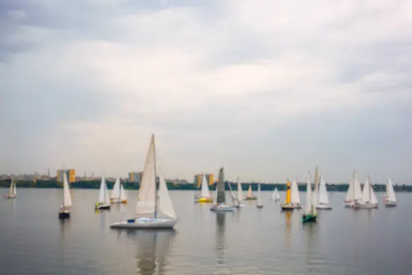 Många Yacht Med Segel Före Konkurrenterna Begreppet Vattensport Och Yachting — Stockfoto