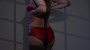Siyah arka planda kırmızı seksi iç çamaşırlı güzel bir kadın vücudu. Seksi vücut, çıplaklığı kapat