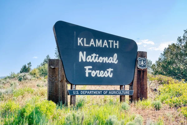 Narodowy Las Klamath Znak Powitalny Pobliżu Siskiyou Kalifornia — Zdjęcie stockowe