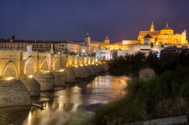 Cordoba İspanya 'daki Guadalquivir Nehri üzerindeki antik Roma köprüsü.