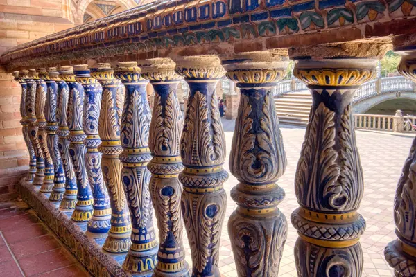 Wunderschönes Mit Keramik Verziertes Geländer Der Plaza Espana Sevilla Spanien Stockfoto