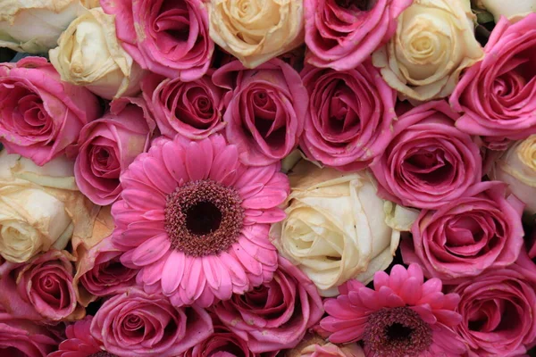 Rosa Rosas Roxas Gerberas Uma Grande Peça Central Casamento — Fotografia de Stock