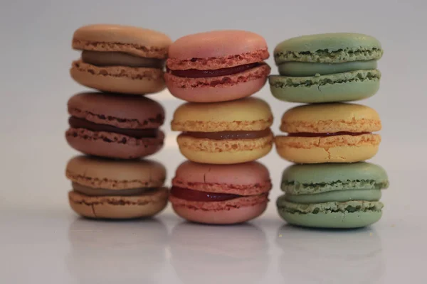 Macarons Different Colors Flavors Stacks — Fotografia de Stock
