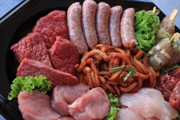 Pequenos Pedaços Carne Fresca Para Gourmet Fondue Raclette Gourmetten Uma — Fotografia de Stock