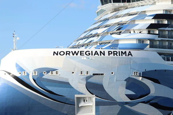 stock image Velsen, the Netherlands - June 2nd, 2023: Norwegian Prima, Prima Class cruise ship operated by Norwegian Cruise Line. Detail of the bow