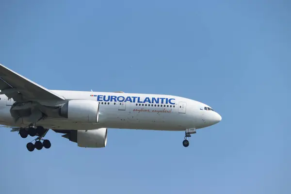 Amsterdam September 2023 Tsx Euroatlantic Airways Boeing 777 243Er Eindnadering Stockfoto