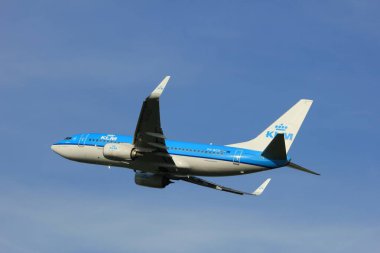 Amsterdam, Hollanda-2 Haziran, 2017: pH-BGX KLM Kraliyet Hollandalı havayolları Boeing 737 Polderbaan Runway Amsterdam Havalimanı Schiphol 'dan kalkış