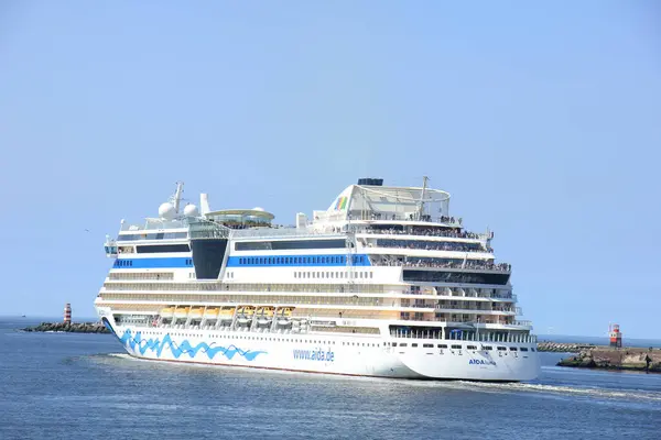 stock image IJmuiden, the Netherlands -April 29th, 2017:   Aida Luna leaving IJmuiden on North sea canal