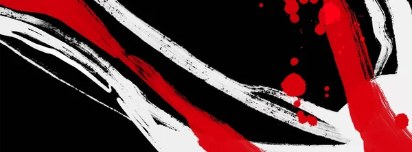 Pincelada Negra Tinta Roja Blanca Estilo Japonés Ilustración Vectorial Manchas — Vector de stock