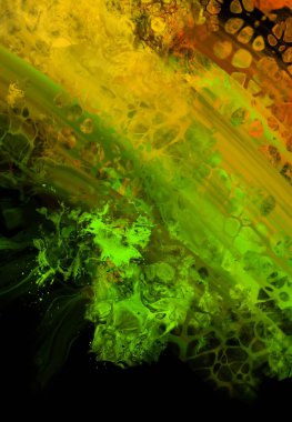 Siyah üzerine modern renkli akış arka planı. Renk pankartıyla dalga sıvısı. Tasarım projen için sanat tasarımı. Vektör illüstrasyonu.