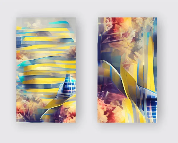 Abstraktes Design Layout Template Design Streifenhintergrund Blau Gelbe Farbbanner Gesetzt — Stockvektor