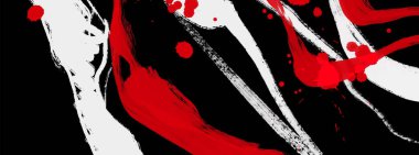Siyah beyaz, kırmızı, fırça darbesi. Japon tarzı. Grunge dalgası lekelerinin vektör illüstrasyonu. Vektör fırçaları resimleme.