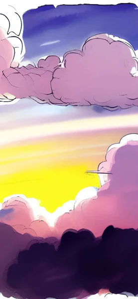 Padrão Abstrato Com Nuvens Céu Desenhos Animados Roxos Pintados Fundo — Vetor de Stock