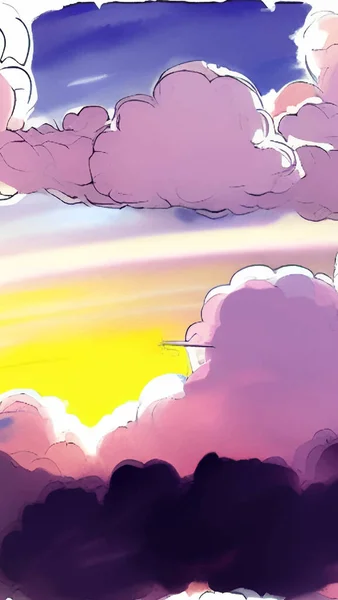 柔らかいカラフルな背景に描かれた紫色の漫画の空の雲と抽象的なパターン 抽象的な空の背景 要約カラフルな背景 自然の夏の風景 — ストックベクタ