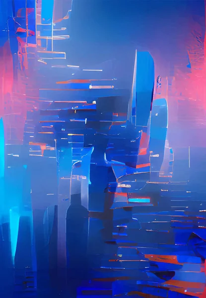 Abstracte Achtergrond Moderne Futuristische Grafische Roze Blauwe Neon Chaotische Achtergrond — Stockvector