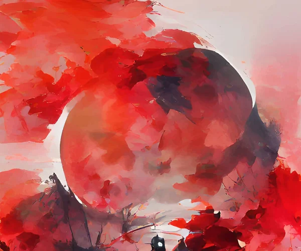 Fekete Piros Tinta Ecset Stroke Háttér Japán Stílus Vektor Illusztráció — Stock Vector