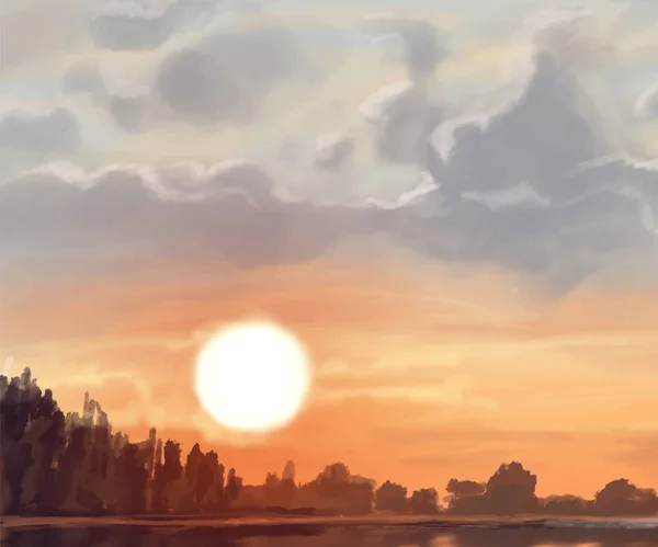 Ιστορικό Τοπίου Αφηρημένο Πρότυπο Τέχνης Στοιχεία Βαφής Sunrise Sunset Φόντο — Διανυσματικό Αρχείο