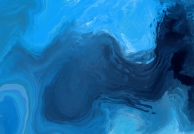 Mavi boya fırçası elementli zarif afiş tasarımı. Soyut dekorasyon. Vektör illüstrasyonu.