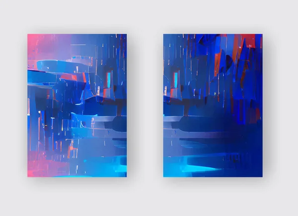 Abstrakte Hintergründe Setzen Moderne Futuristische Grafiken Rosa Blauer Neon Chaotischer — Stockvektor