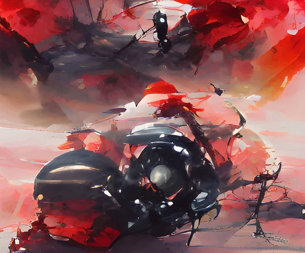 Fond Trait Pinceau Encre Rouge Noire Style Japonais Illustration Vectorielle — Image vectorielle