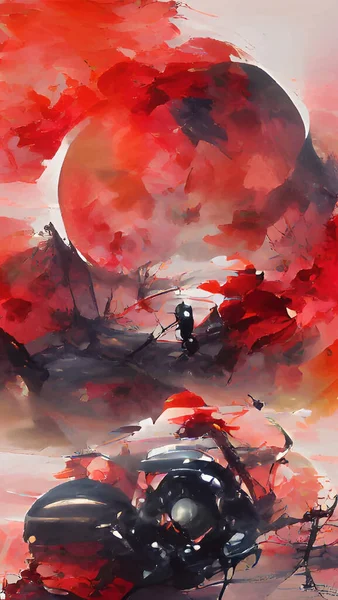 Zwarte Rode Inkt Borstel Beroerte Achtergrond Japanse Stijl Vector Illustratie — Stockvector