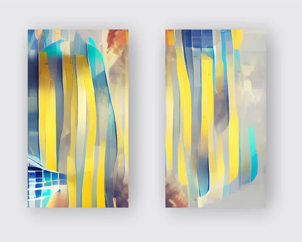Abstraktes Design Layout Template Design Streifenhintergrund Blau Gelbe Farbbanner Gesetzt — Stockvektor