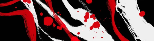 Siyah Beyaz Kırmızı Fırça Darbesi Japon Tarzı Grunge Dalgası Lekelerinin — Stok Vektör