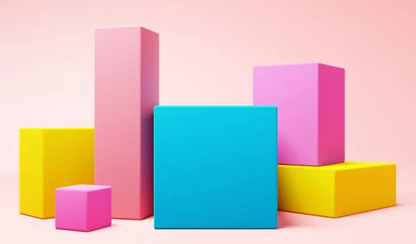 Кольоровий Куб Студійний Дисплей Сцени Рожевим Тлом Студійний Фон Візуалізованої — стокове фото