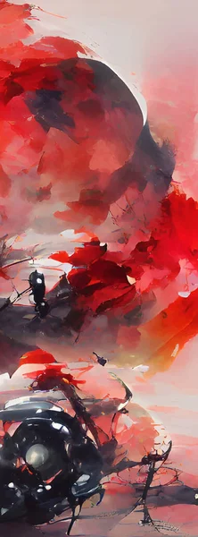 Черные Красные Чернила Мазок Фона Японский Стиль Векторная Иллюстрация Абстрактных — стоковый вектор