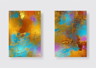 Broşürler, Flyers, Mobil Teknolojiler, Uygulamalar, Çevrimiçi Hizmetler, Typographic Amblemleri, Logo, Banners için Mavi ve Altın Tasarım Şablonu. Altın Soyut Modern Arkaplan