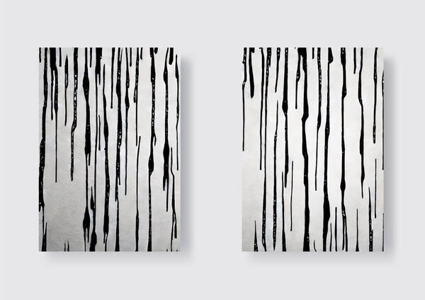 Набор векторных чернил в полоску. Абстрактная художественная текстура с жирными монохромными полосами. Творческий фон с искаженными линиями. Декоративный черно-белый полосатый дизайн с. Векторная иллюстрация.