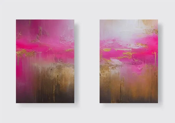 Luxury Pink Gold Paint Abstract Background Set Acrylic Technique Vector — 스톡 벡터