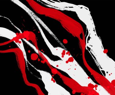 Siyah beyaz, kırmızı, fırça darbesi. Japon tarzı. Grunge dalgası lekelerinin vektör illüstrasyonu. Vektör fırçaları resimleme.