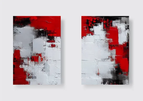 Pinceau Encre Rouge Noire Sur Fond Blanc Set Style Japonais — Image vectorielle