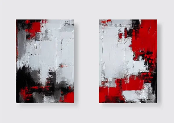 Pinceau Encre Rouge Noire Sur Fond Blanc Set Style Japonais — Image vectorielle