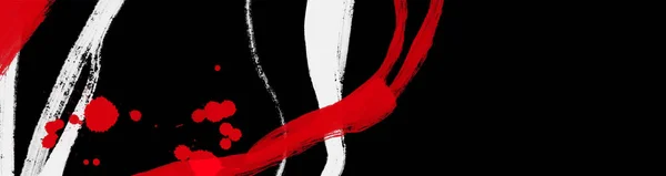 Svart Vit Röd Bläckborste Stroke Japansk Stil Vektor Illustration Grunge — Stock vektor