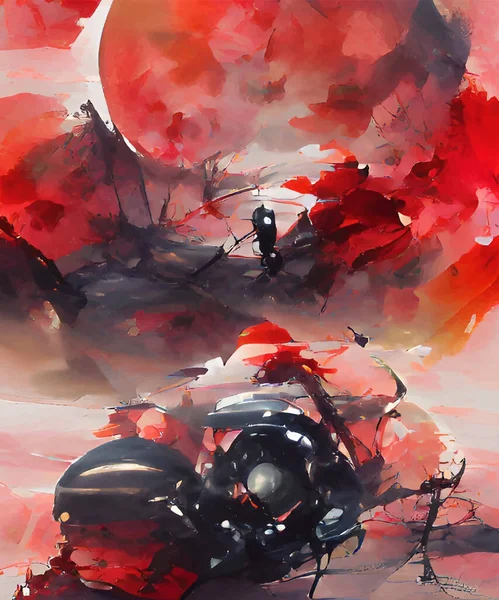 Fond Trait Pinceau Encre Rouge Noire Style Japonais Illustration Vectorielle — Image vectorielle
