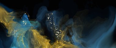 Lüks mavi, siyah, altın soyut arkaplan mermer sıvı mürekkep resimli kağıt üzerinde. Orijinal suluboya alkol boyası. Vektör illüstrasyonu.