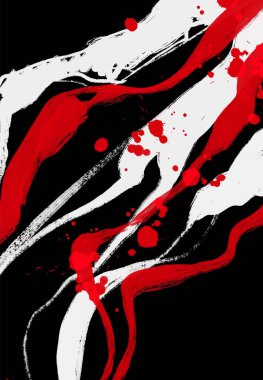 Siyah beyaz, kırmızı, fırça darbesi. Japon tarzı. Grunge dalgası lekelerinin vektör illüstrasyonu. Vektör fırçaları resimleme.