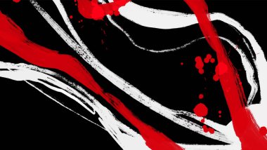 Siyah beyaz, kırmızı, fırça darbesi. Japon tarzı. Grunge dalgası lekelerinin vektör illüstrasyonu. Vektör fırçaları resimleme.