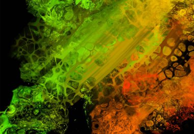 Siyah üzerine modern renkli akış arka planı. Renk pankartıyla dalga sıvısı. Tasarım projen için sanat tasarımı. Vektör illüstrasyonu.