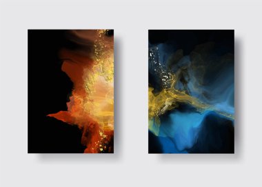 Kağıt üzerinde mermer sıvı mürekkep resimlerinin lüks arka plan seti. Orijinal suluboya alkol boyası. Vektör illüstrasyonu.