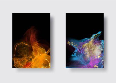 Kağıt üzerinde mermer sıvı mürekkep resimlerinin lüks arka plan seti. Orijinal suluboya alkol boyası. Vektör illüstrasyonu.