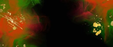 Lüks kırmızı, siyah, yeşil, soyut arkaplan mermer sıvı mürekkep resimli kağıt üzerinde. Orijinal suluboya alkol boyası. Vektör illüstrasyonu.