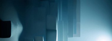 Soyut arkaplan modern fütürist grafik. Mavi ışık arka planı. Vektör soyut 3D tasarım, parlak poster, afiş mavisi arkaplan. Soyut vektör illüstrasyonu.