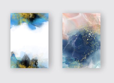 Kağıt üzerinde mermer sıvı mürekkep resimlerinin lüks arka plan seti. Orijinal suluboya alkol boyası. Vektör illüstrasyonu.